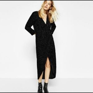 NWT Zara velvet crossover polka dot wrap dress